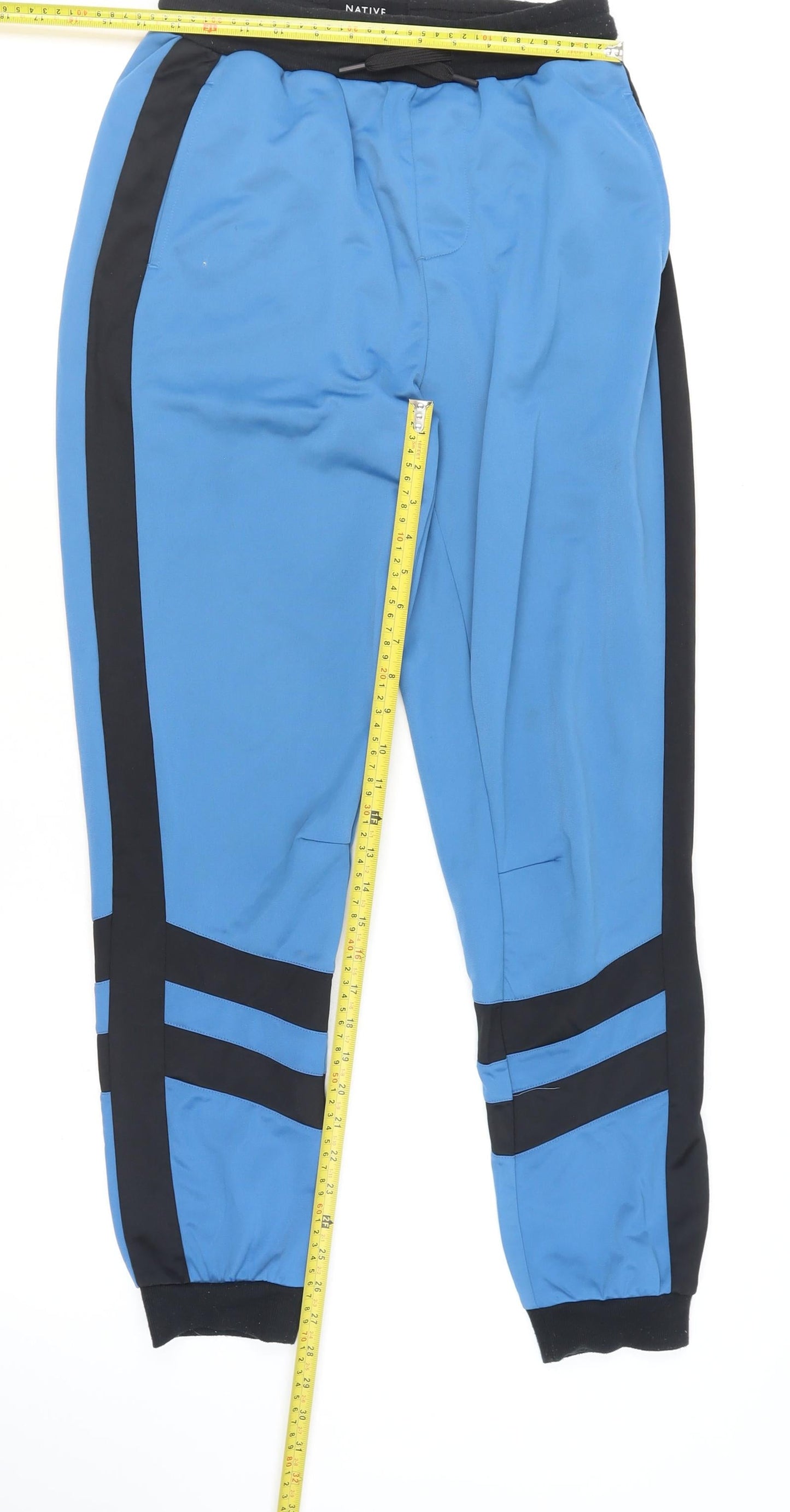 Native Youth Men's Blue Jogger Trousers Medium with Side Stripes