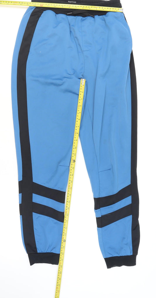 Native Youth Men's Blue Jogger Trousers Medium with Side Stripes