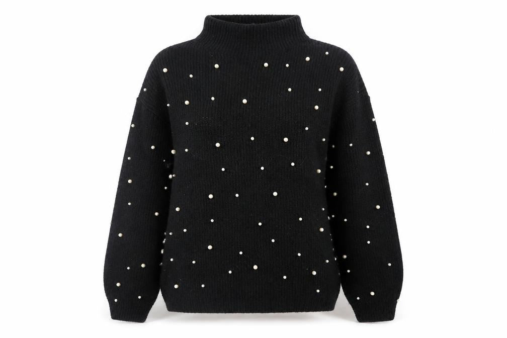 Marks & Spencer Women's Black Beaded Roll Neck Knit Jumper XS