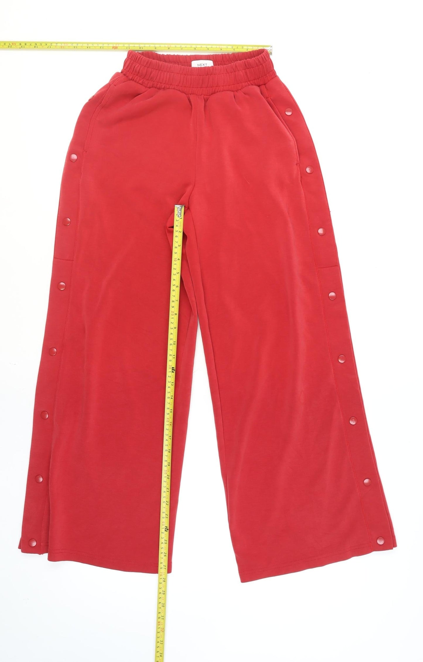 Next Women's Red Track Pants Size 6R Elastic Waist Snap Side
