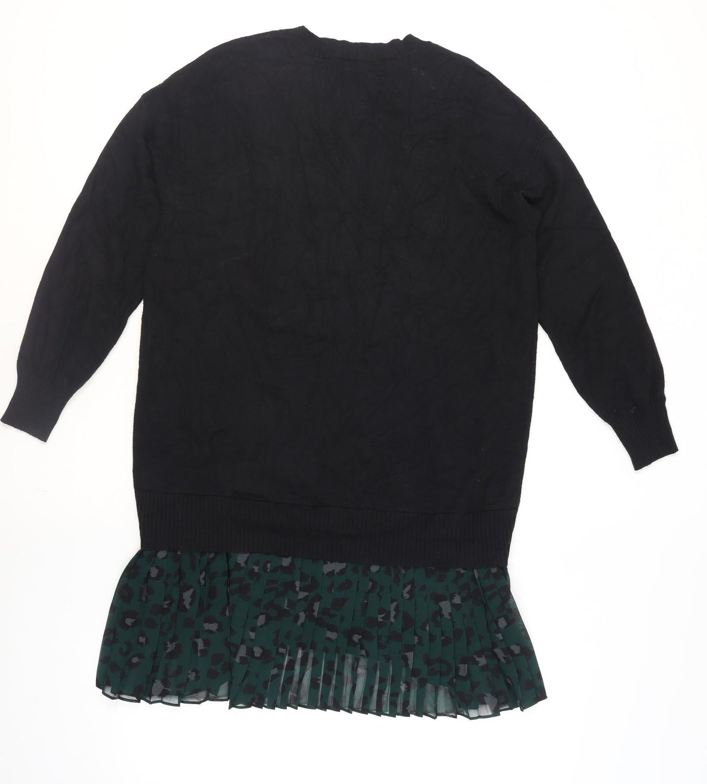 Oasis Women Black Long Sleeve Tunic Jumper L Pleated Hem