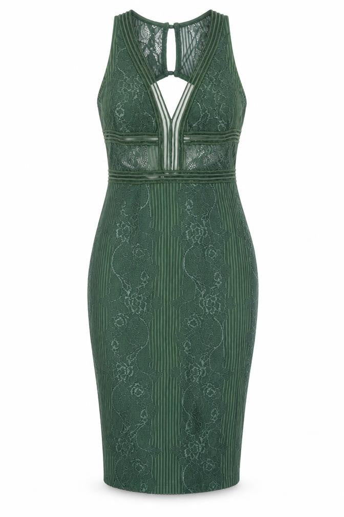 PrettyLittleThing Women’s Green Lace Bodycon Midi Dress Size 10