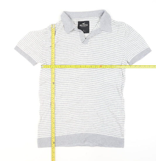 Hollister Men’s Grey Knitted Collared Short Sleeve Polo Shirt Size S