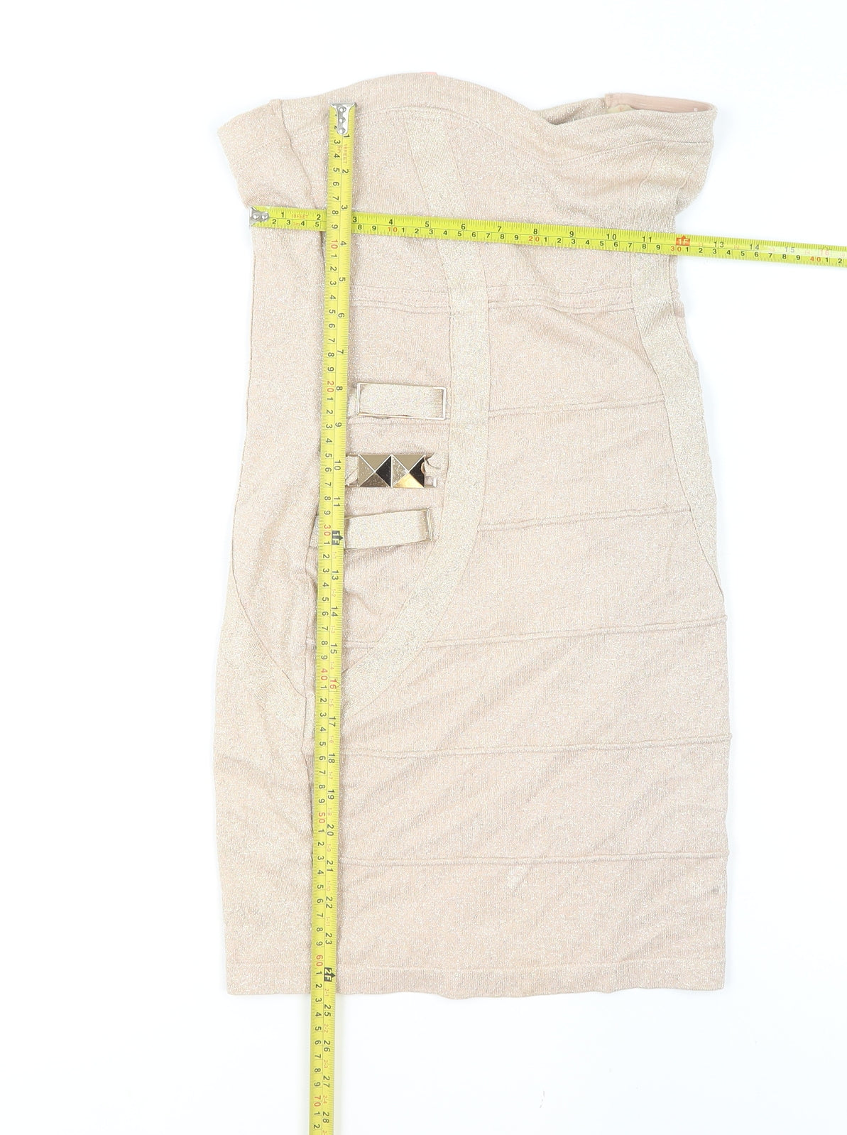 Lipsy Women’s Beige Strapless Bodycon Dress Size 12 Party Wear