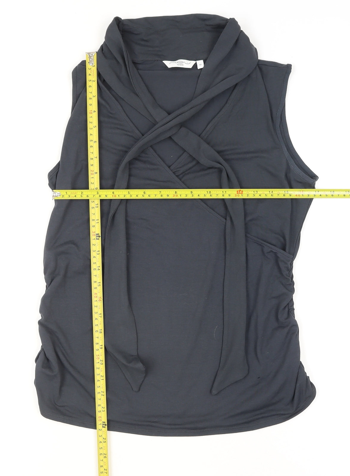 Look Women's Black Jersey Wrap Sleeveless Cowl Neck Tank Top Size 18