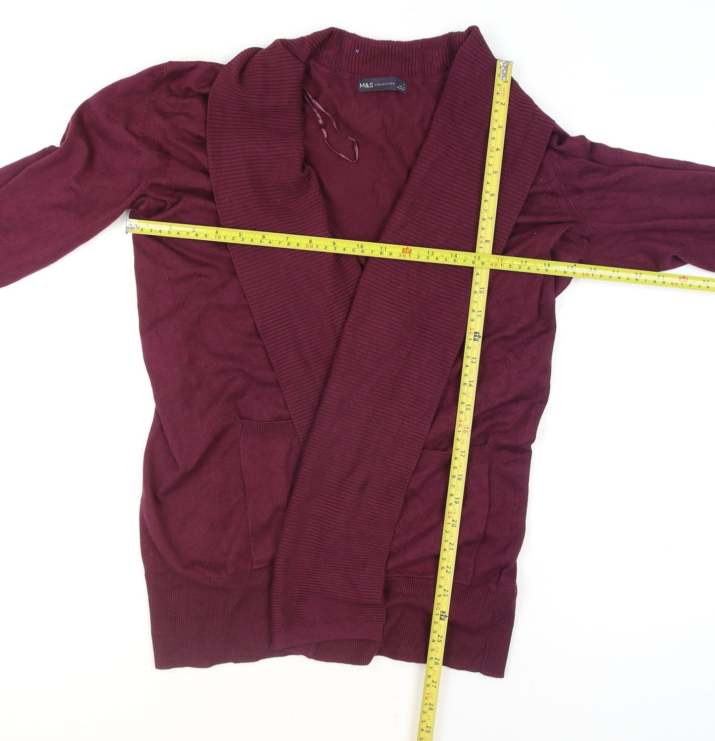 Marks and Spencer Women's Purple L Long Sleeve Open Knit Cardigan
