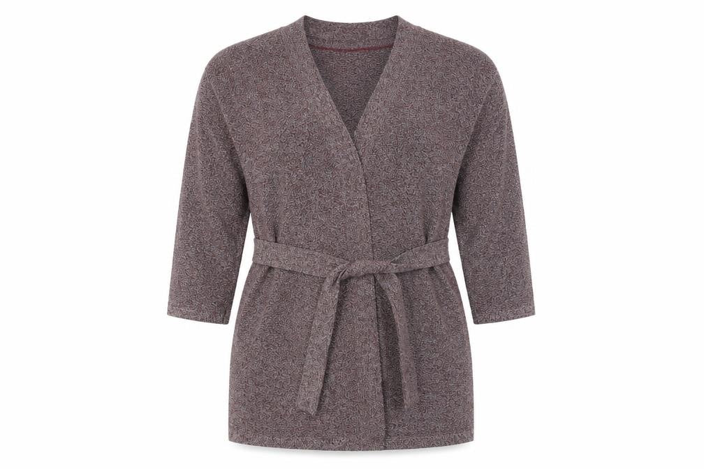 Mango Women’s Purple Knit Belted Cardigan Size 12 V-Neck 3/4 Sleeve