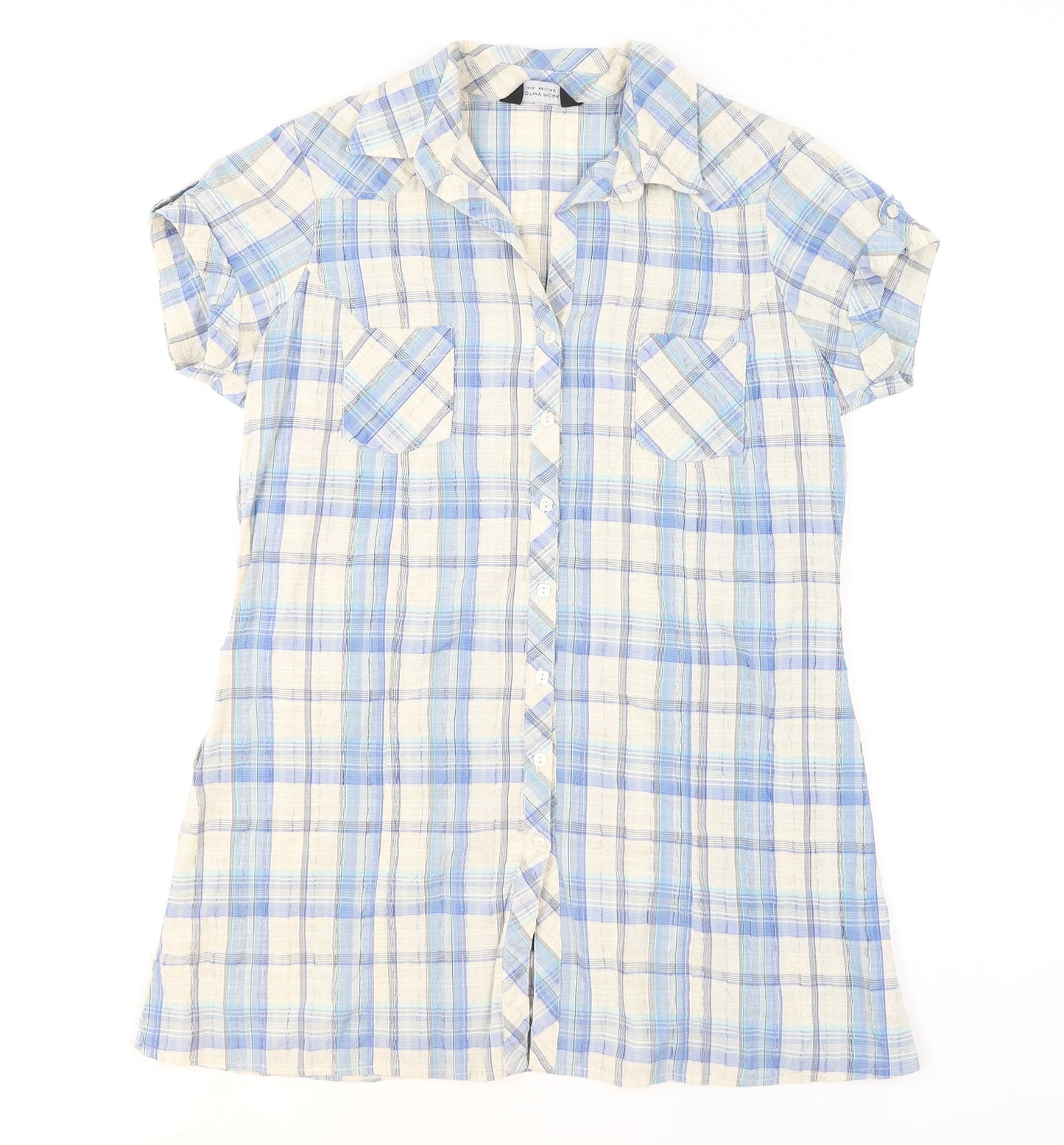 Dorothy Perkins Women's Blue Check Button-Up Tunic Shirt Size 14