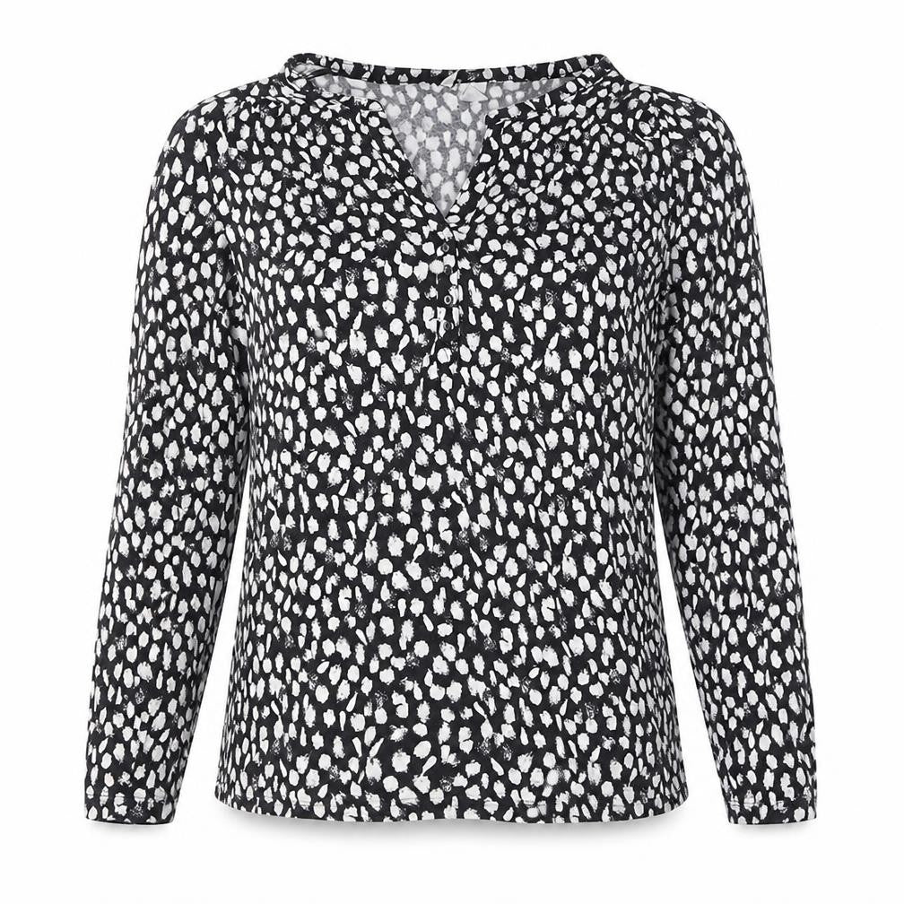 Zara Women Black Animal Print Viscose Jersey Long Sleeve Blouse Size 12
