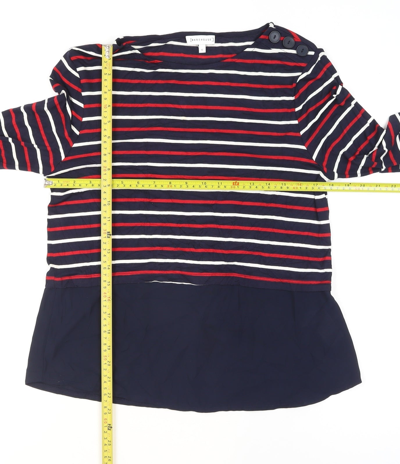 Warehouse Women Blue Striped Long Sleeve Boat Neck Blouse Size 12