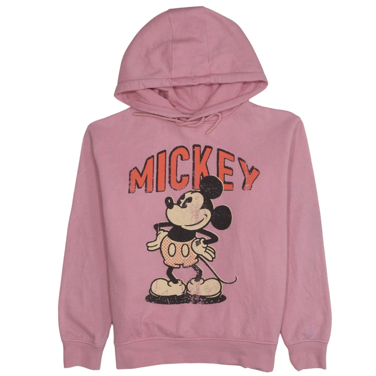 Front view of Disney Women Pink XS Pullover Hoodie Mickey Mouse Print