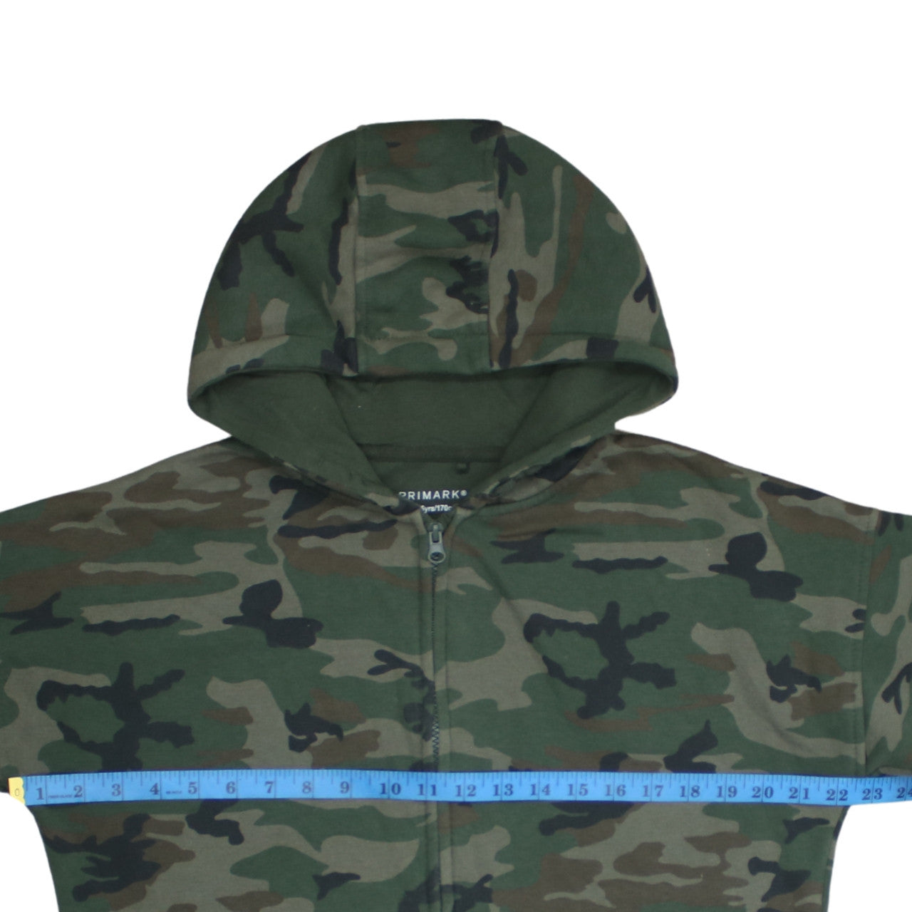 Primark Boys Green Camouflage Full Zip Hoodie 14-15 Years Cotton Blend