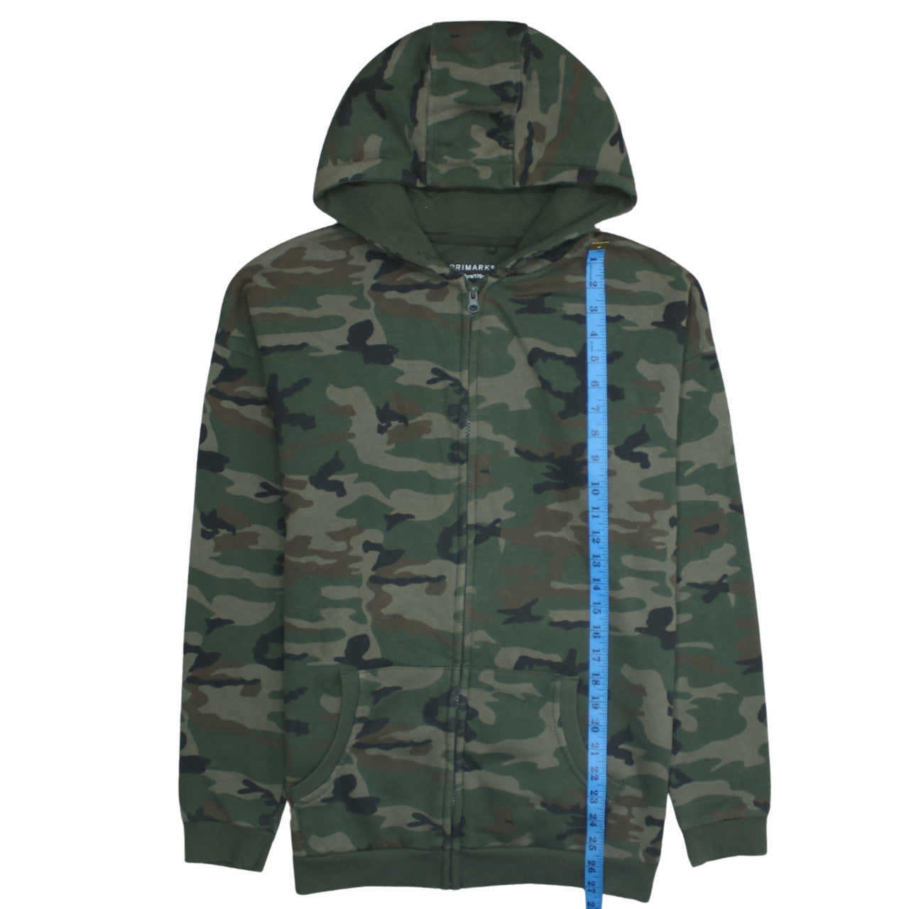Primark Boys Green Camouflage Full Zip Hoodie 14-15 Years Cotton Blend
