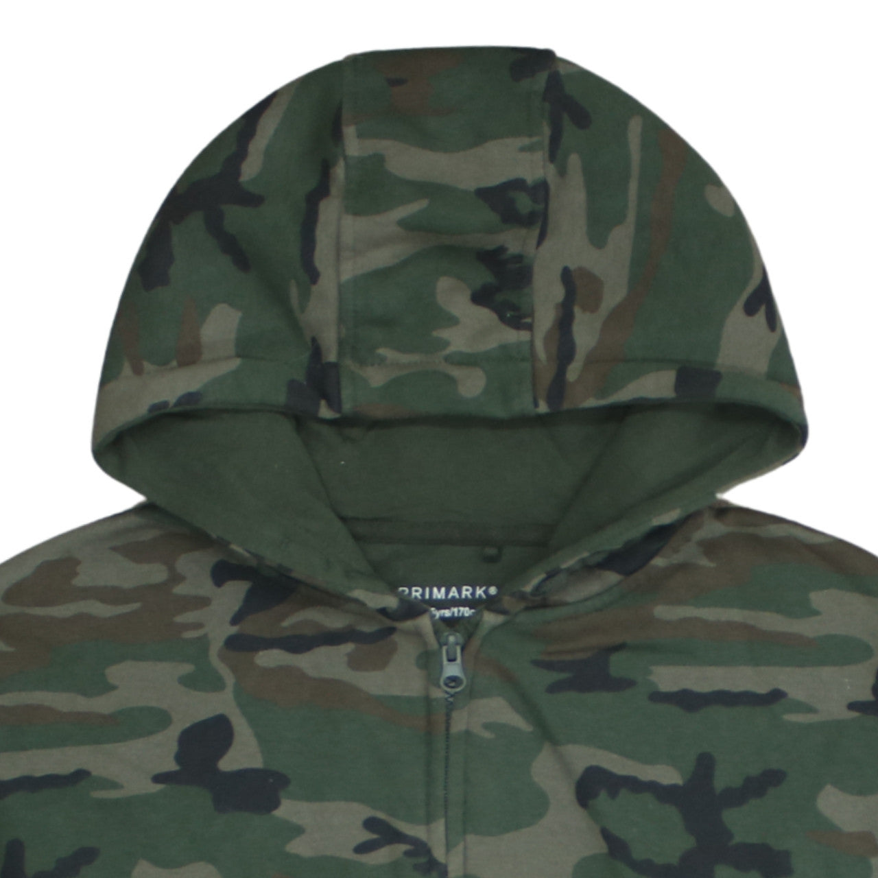 Primark Boys Green Camouflage Full Zip Hoodie 14-15 Years Cotton Blend
