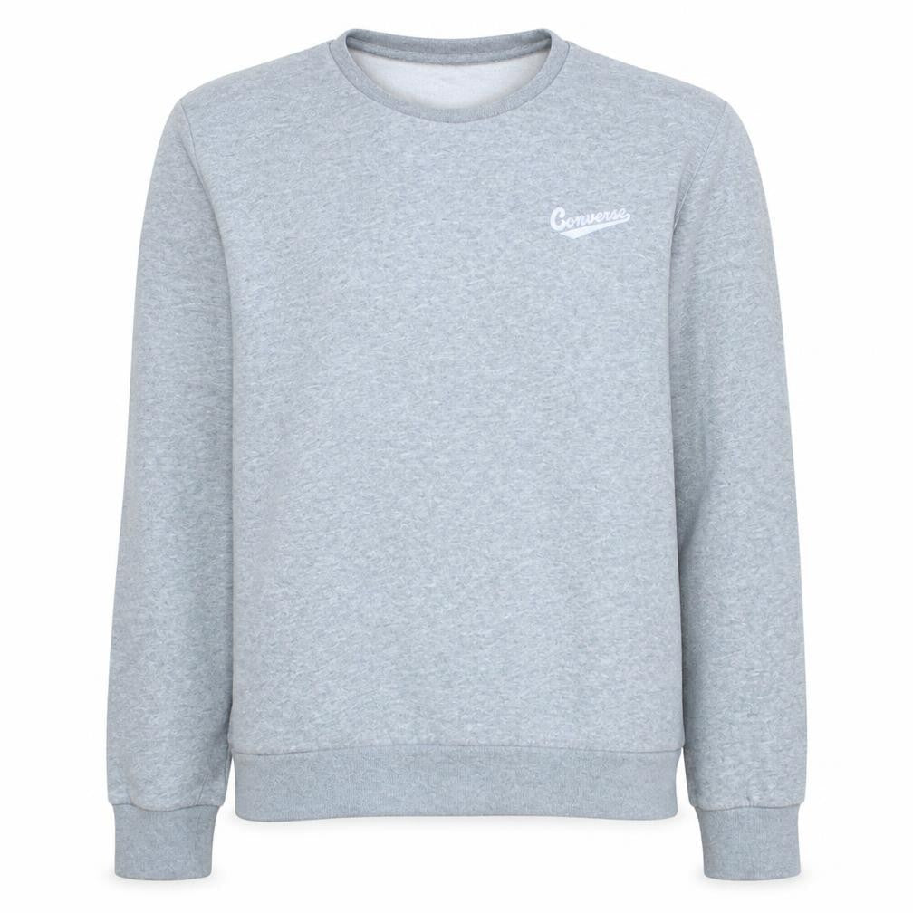 Converse Mens Grey L Crew Neck Pullover Fleece Sweatshirt