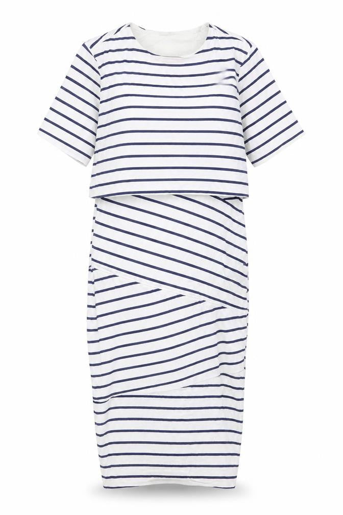 ASOS Women’s White Blue Striped Bodycon Midi Dress Size 6