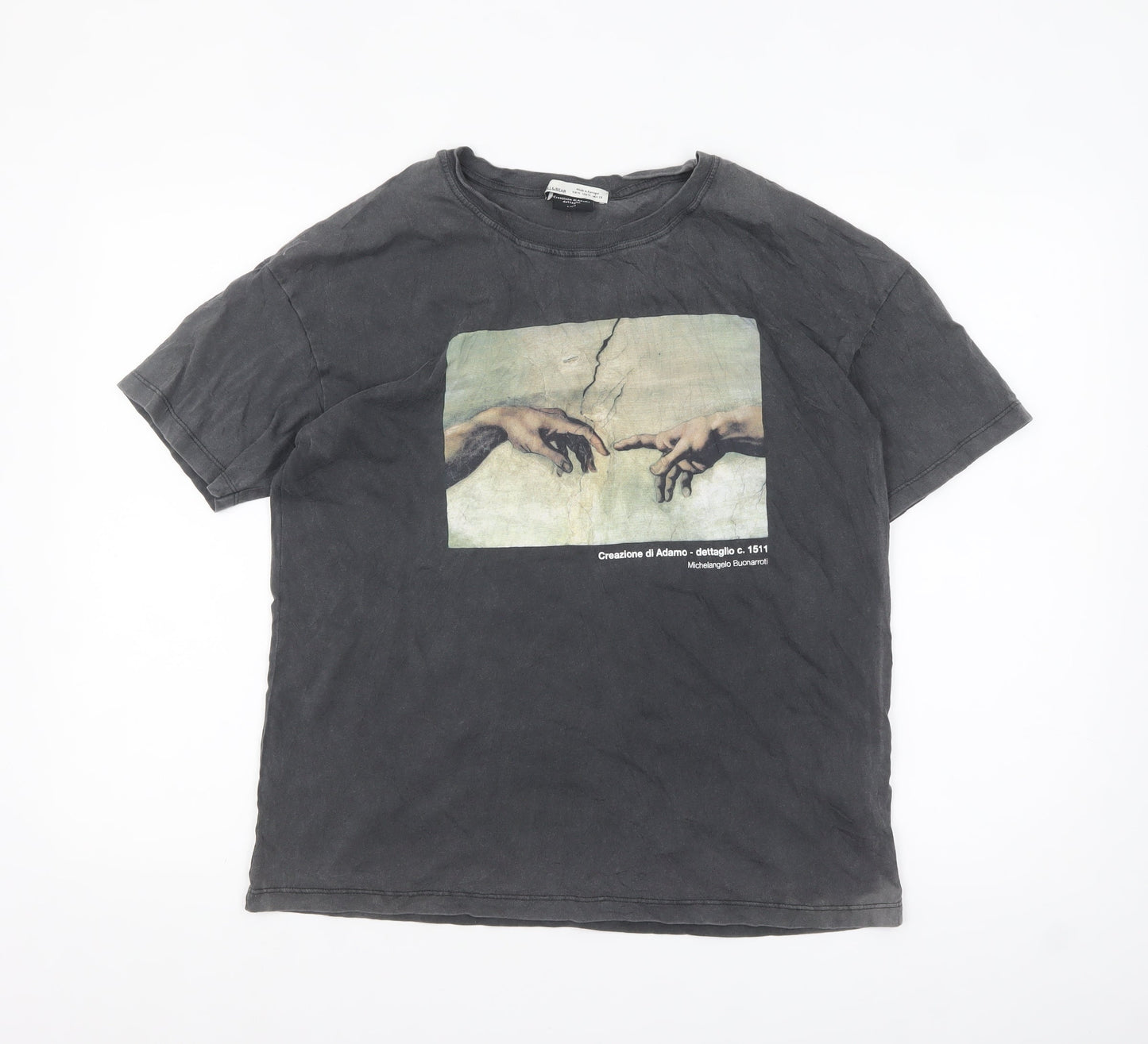 Pull & Bear Women's Black Art Print Cotton T-Shirt Size 12