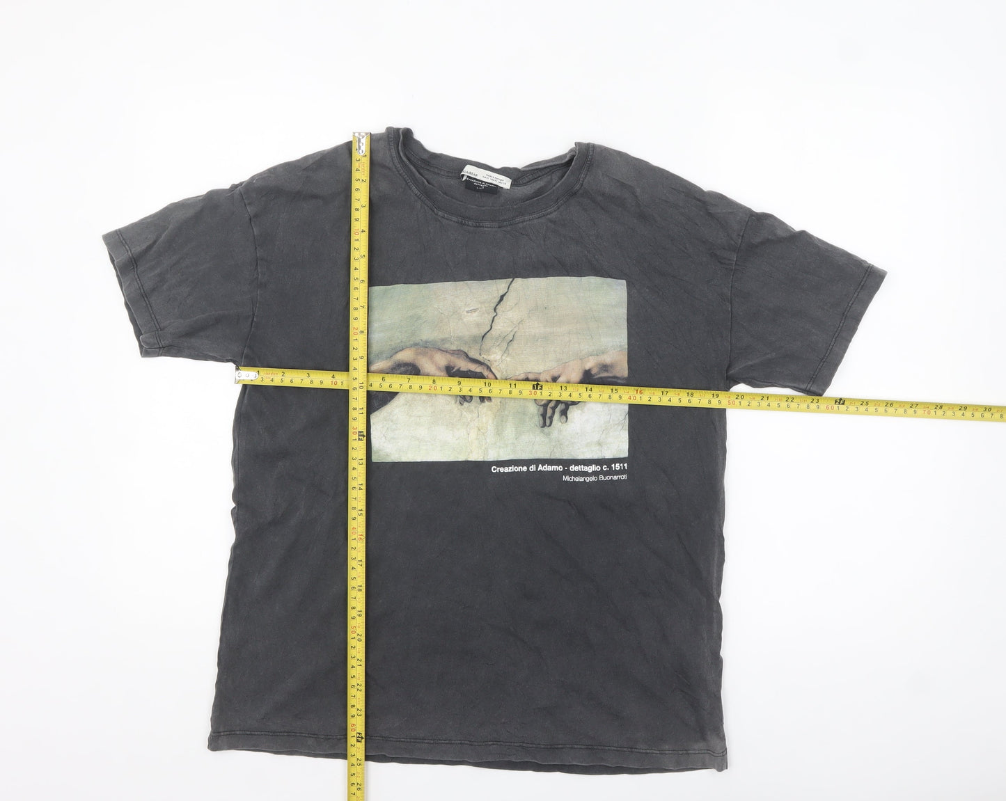 Pull & Bear Women's Black Art Print Cotton T-Shirt Size 12