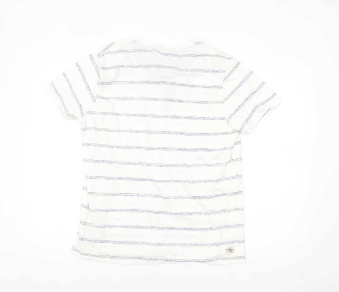 SoulCal & Co Mens White Striped Henley T-Shirt XL Casual Summer