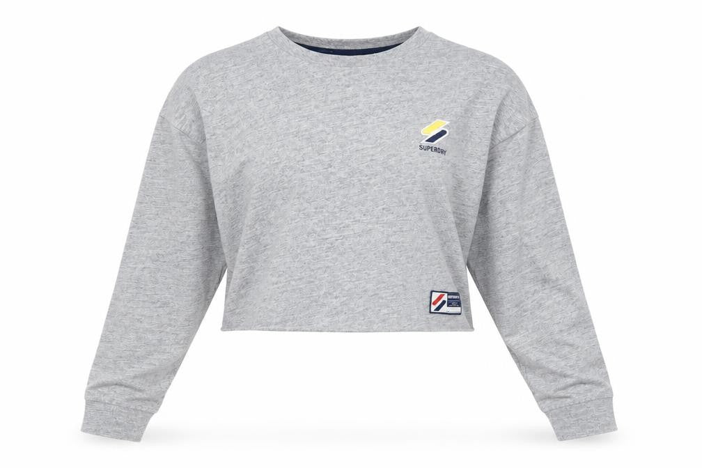 Superdry Women's Grey Cropped Long Sleeve T-Shirt Size 8