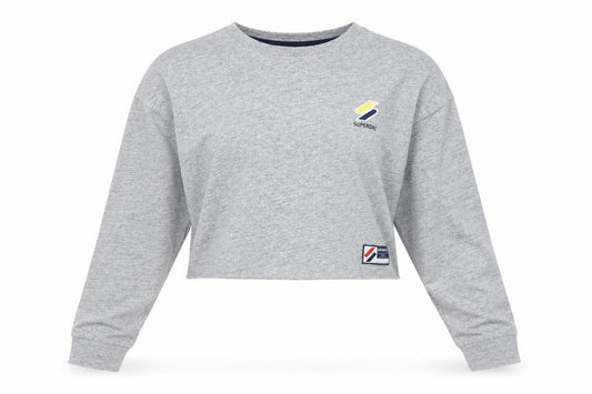 Superdry Women's Grey Cropped Long Sleeve T-Shirt Size 8