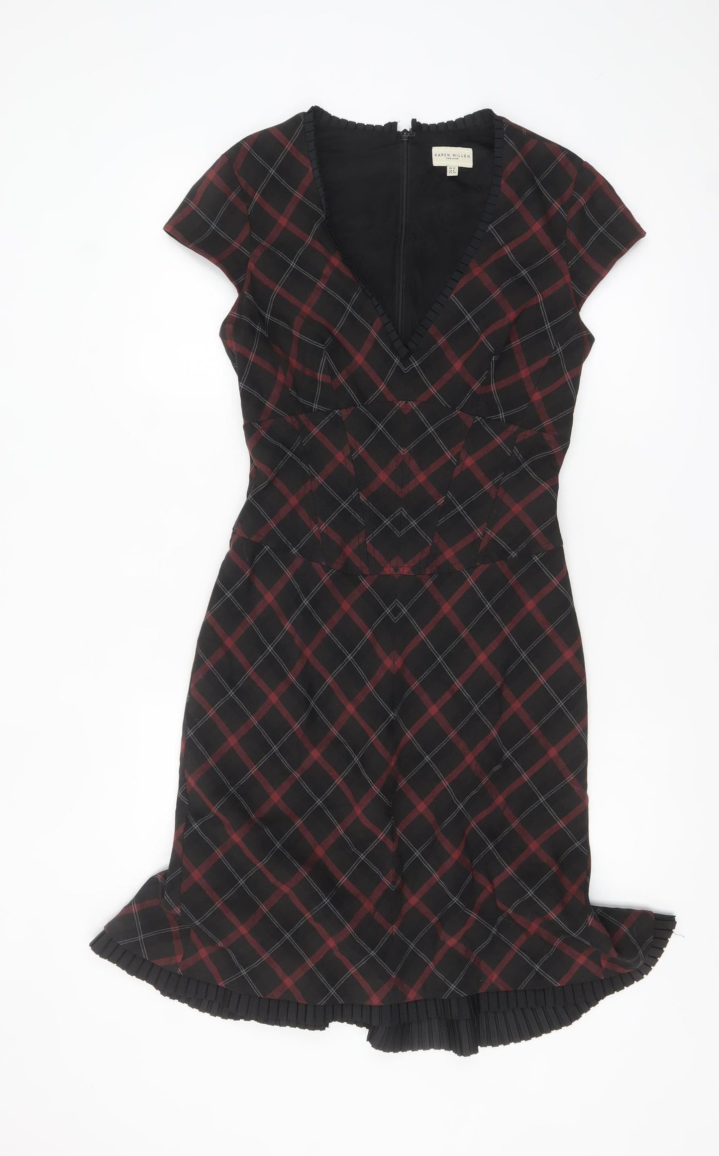 Karen Millen Women Black Check Sheath Dress Size 12 Short Sleeve