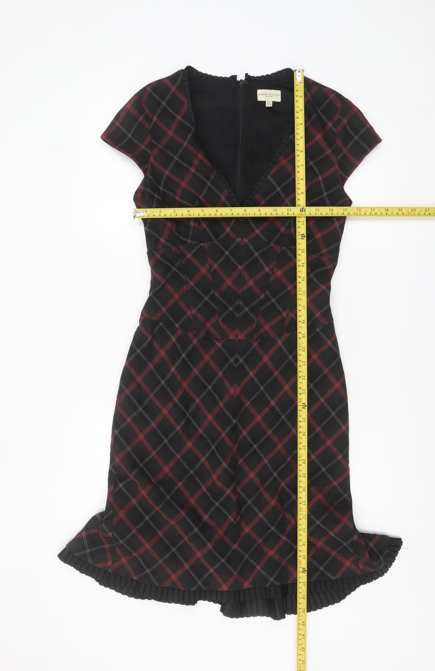Karen Millen Women Black Check Sheath Dress Size 12 Short Sleeve