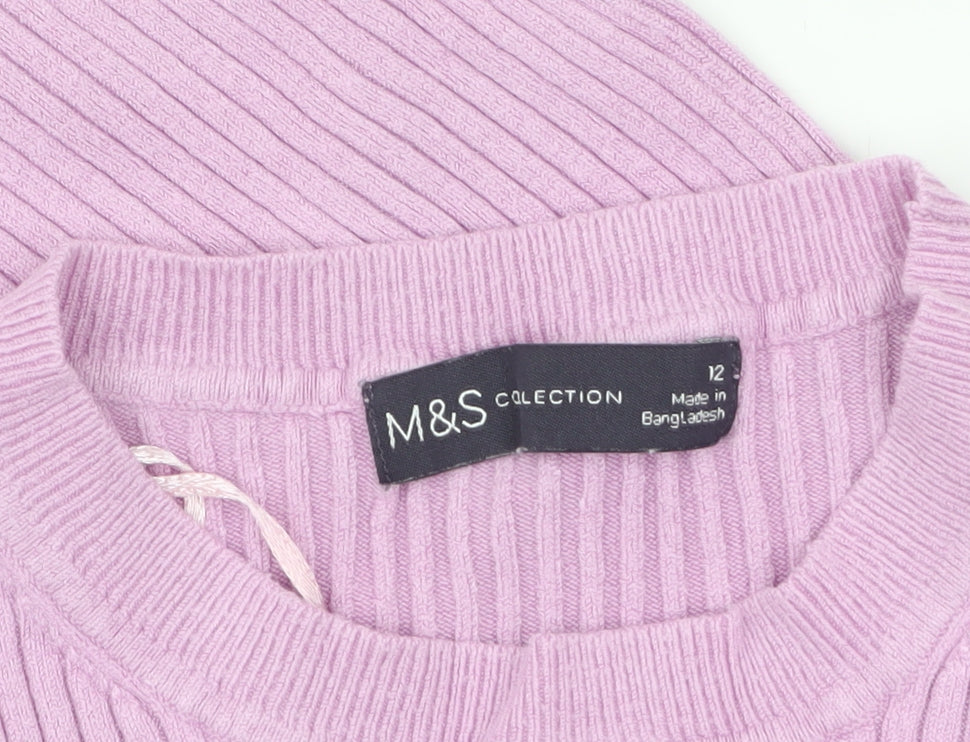 Marks and Spencer Women’s Pink Ribbed Mock Neck Short Sleeve Jumper Size 12
