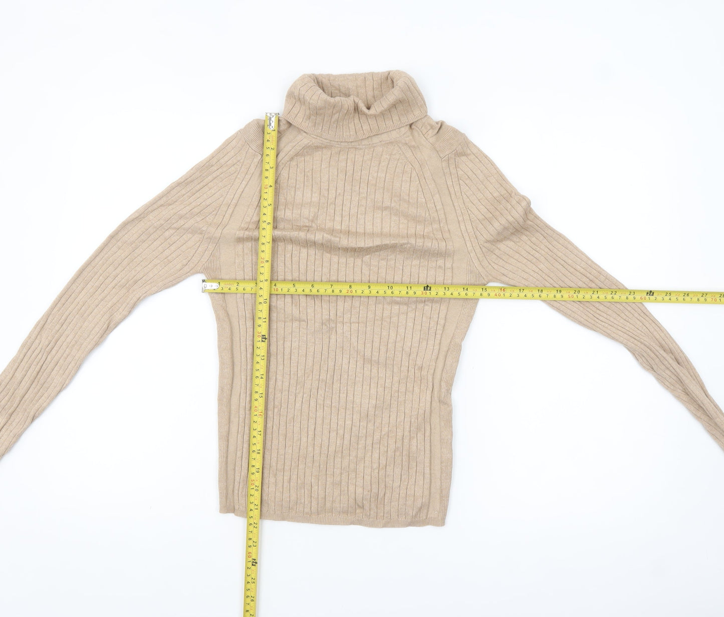 Next Women Beige Roll Neck Ribbed Knit Jumper Size S