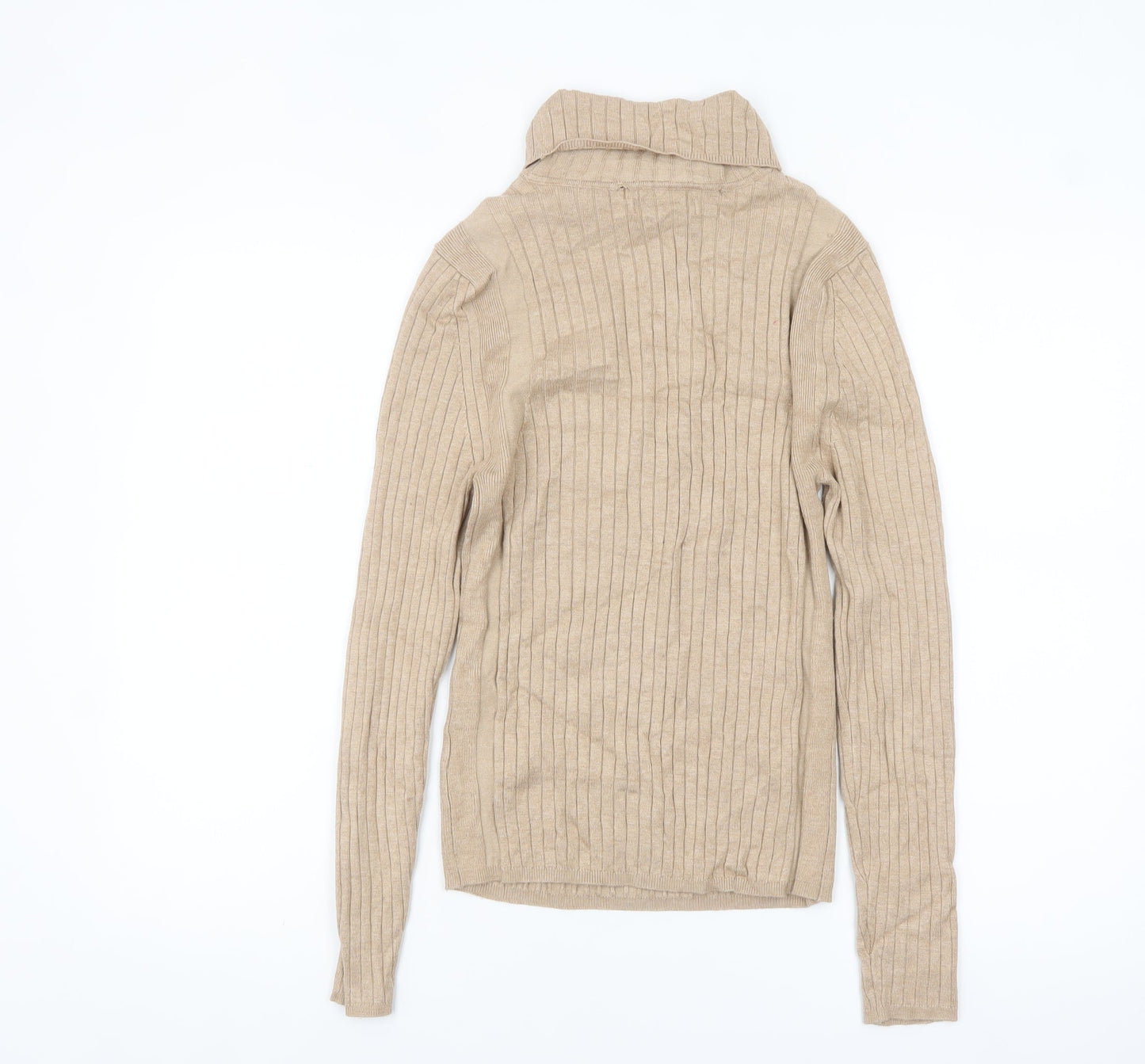 Next Women Beige Roll Neck Ribbed Knit Jumper Size S