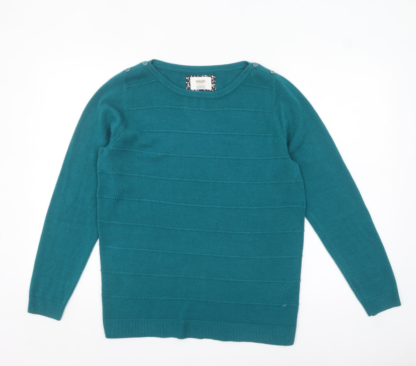 Maine New England Women’s Green Crew Neck Long Sleeve Acrylic Jumper Size 14