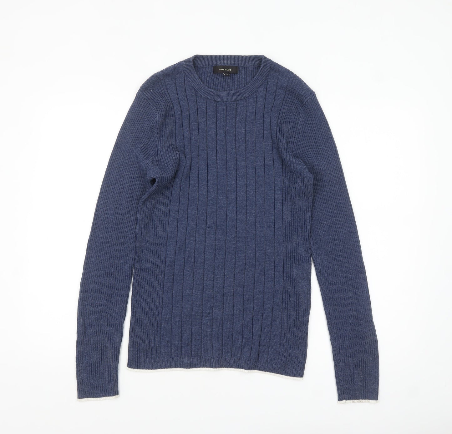 River Island Mens Blue Crew Neck Knit Pullover Jumper Size M