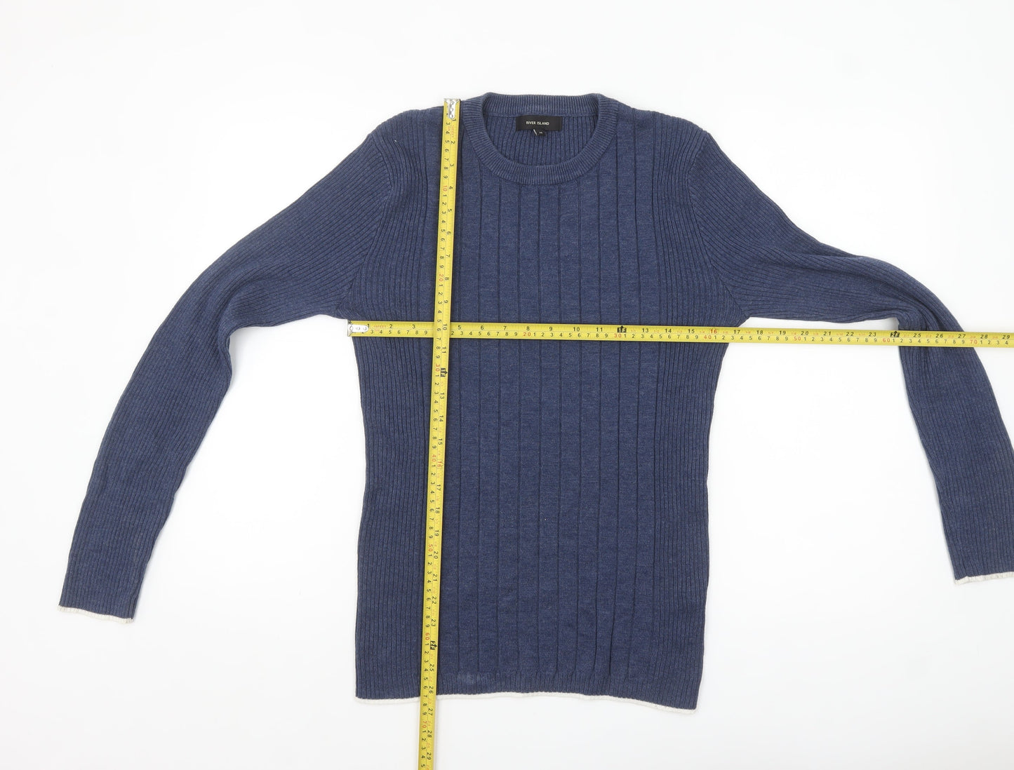 River Island Mens Blue Crew Neck Knit Pullover Jumper Size M