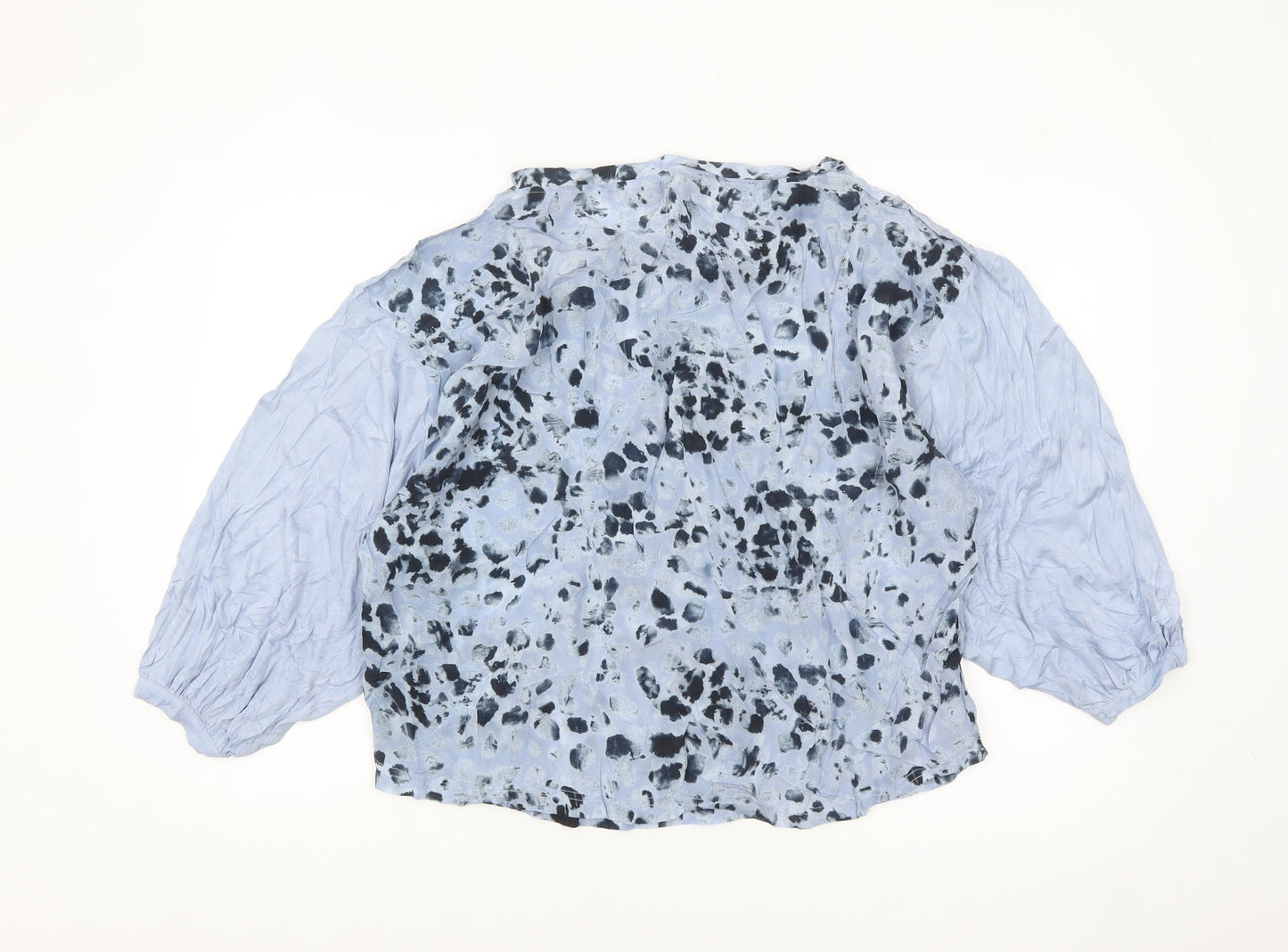 Religion Women’s Blue Animal Print Cupro Long Sleeve Blouse Size 12