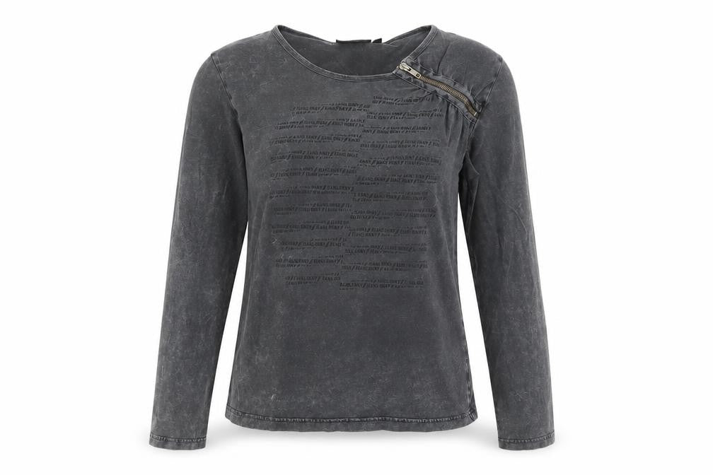 DKNY Jeans Women's Grey Long Sleeve Zip Accent Cotton T-Shirt Size L