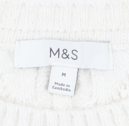 Marks and Spencer Womens Ivory Cable-Knit Pullover Jumper M