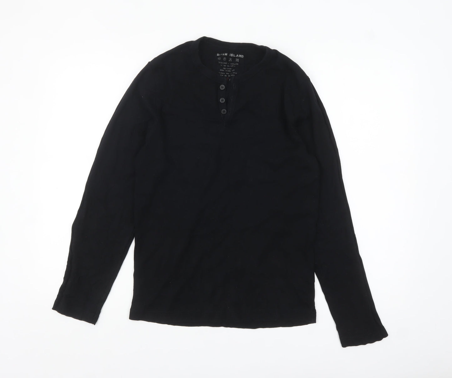 River Island Men's Black Cotton Henley Long Sleeve Top Size M