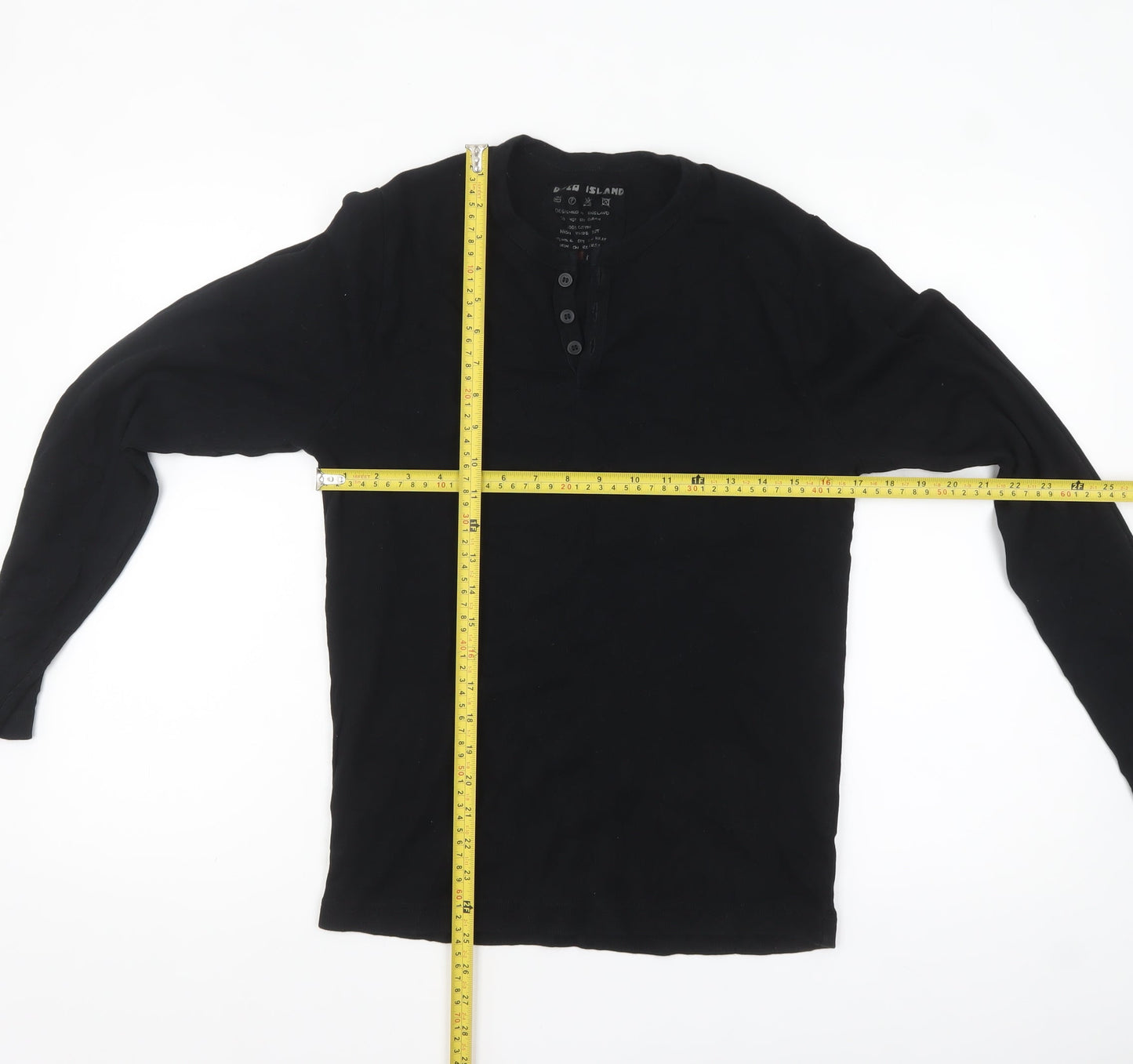 River Island Men's Black Cotton Henley Long Sleeve Top Size M