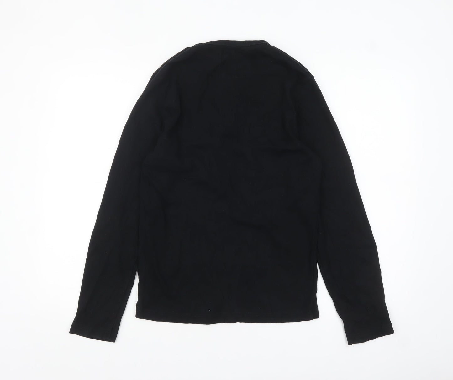 River Island Men's Black Cotton Henley Long Sleeve Top Size M