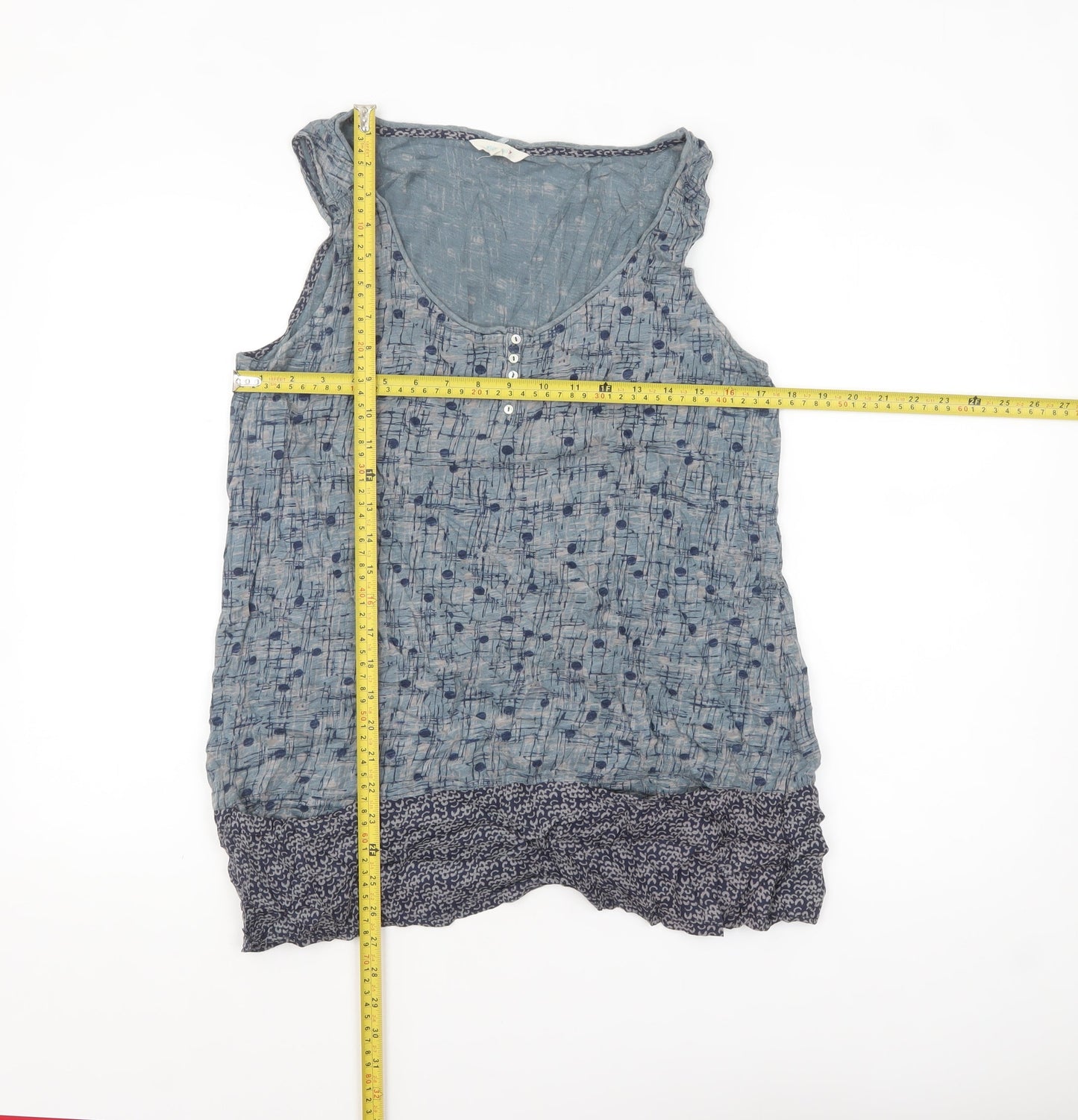 White Stuff Women’s Blue Cotton Blend Sleeveless Tunic Top Size 14