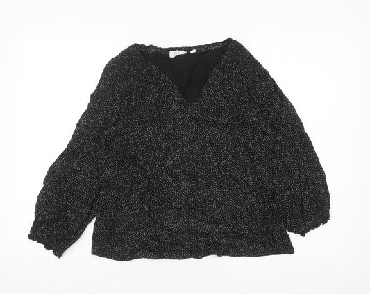 Fat Face Women Black Polka Dot Cotton Modal Tunic Blouse Size 16
