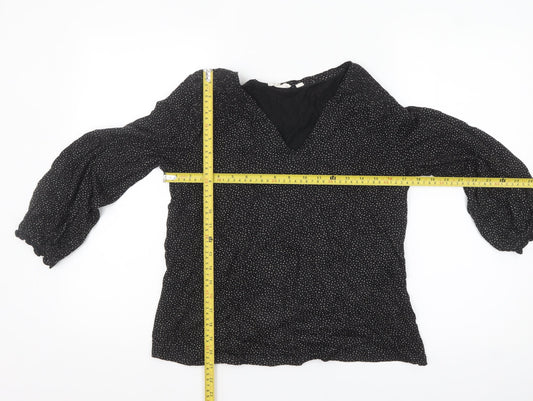 Fat Face Women Black Polka Dot Cotton Modal Tunic Blouse Size 16