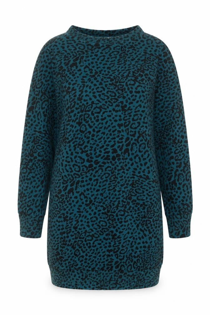 Nush Womens Teal Animal Print Cotton Pullover Sweatshirt Size 6