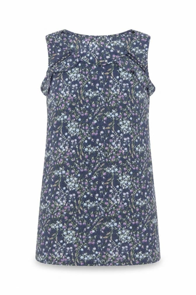 Next Women Blue Floral Crochet Detail Sleeveless Tank Top Size 8