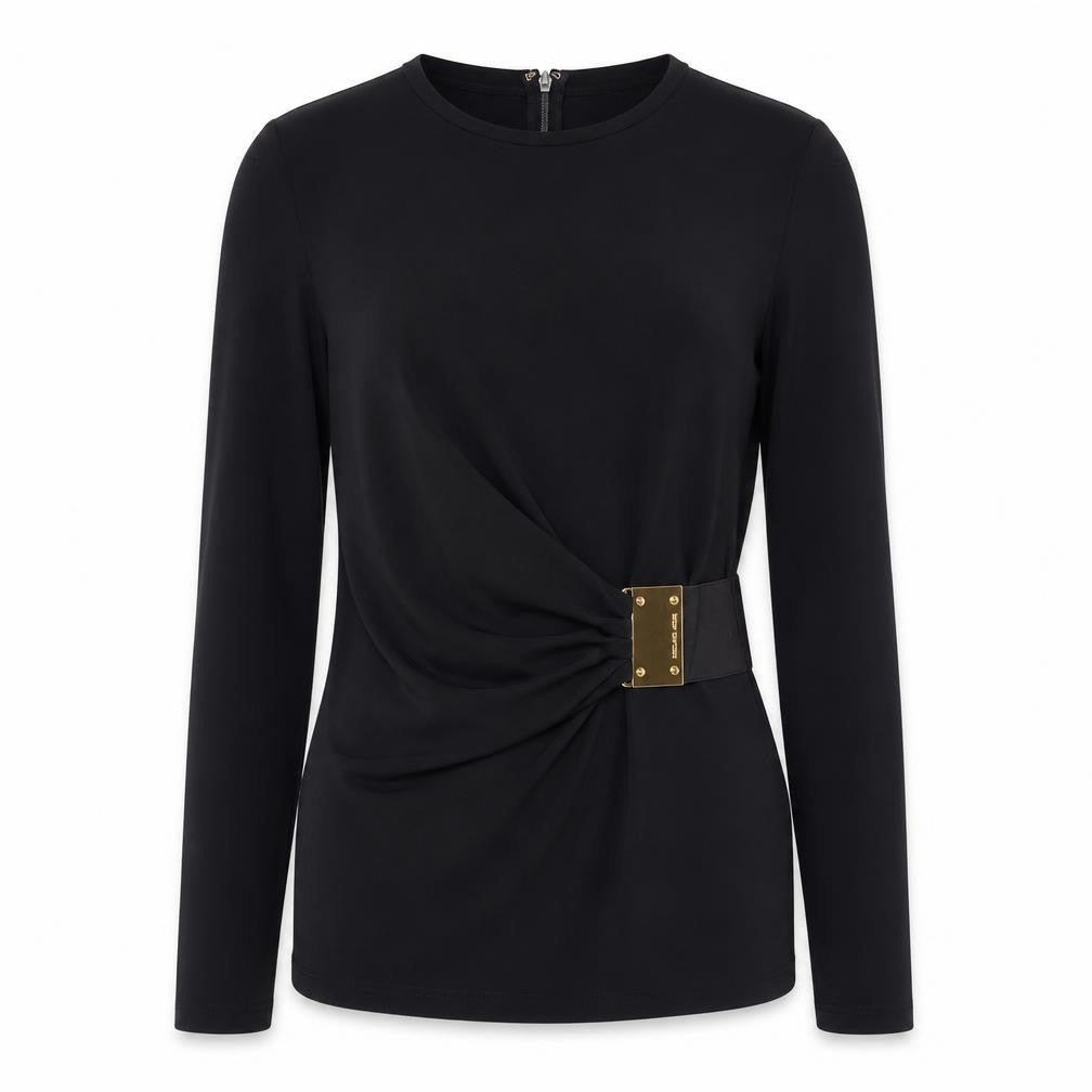 Michael Kors Womens Black Long Sleeve Wrap Blouse S