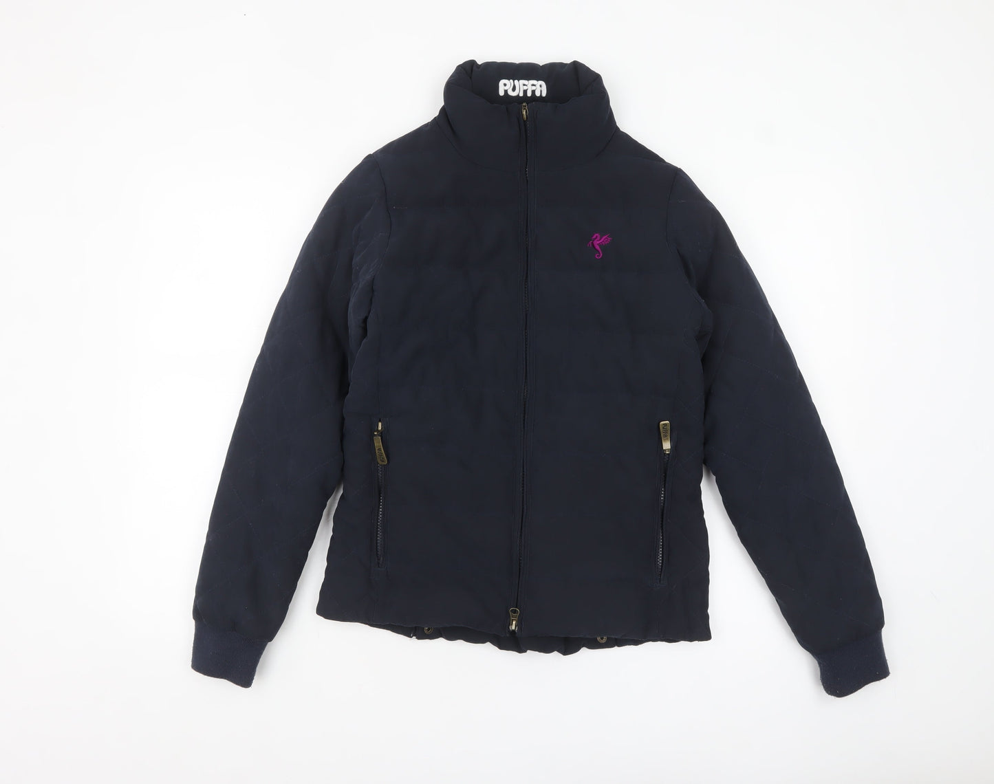Puffa Women's Blue Quilted Puffer Jacket Size 8 Full Zip Warm