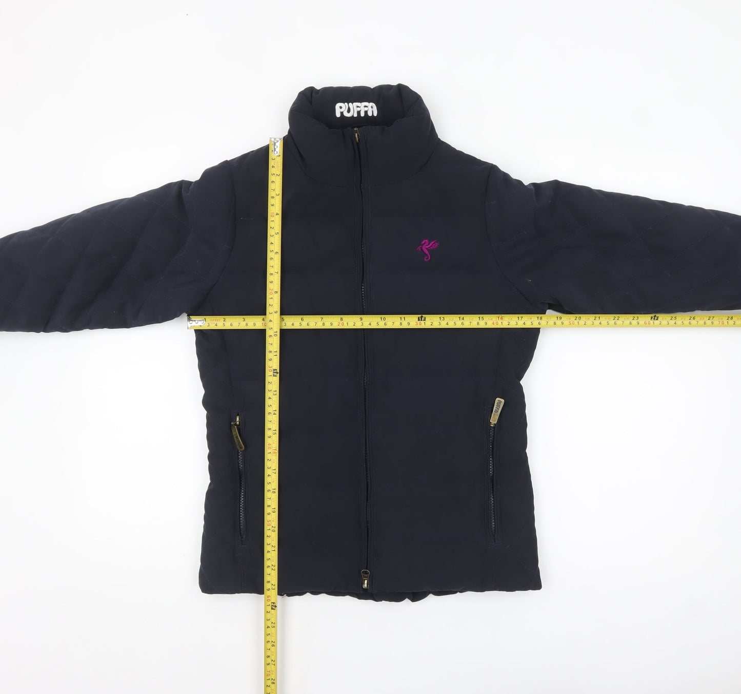 Puffa Women's Blue Quilted Puffer Jacket Size 8 Full Zip Warm