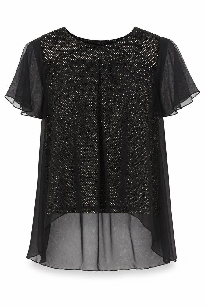 Klass Womens Black Sequin Tunic Blouse Size 22 Party Top