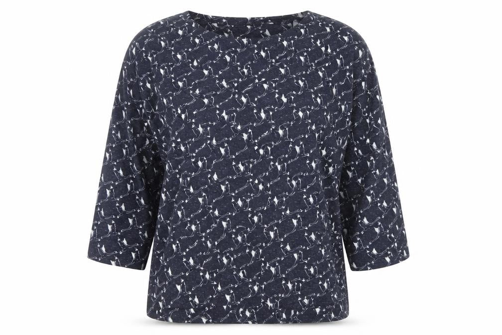 Marks & Spencer Womens Blue Animal Print 3/4 Sleeve Jersey T-Shirt Size 14