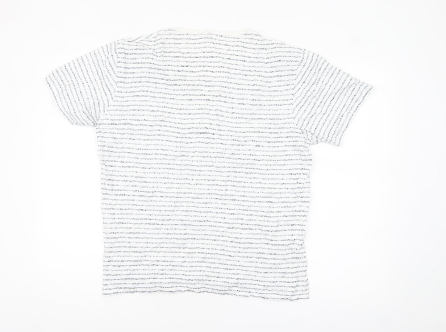 Life & Glory Men's White Striped Cotton Crew Neck T-Shirt - Size L